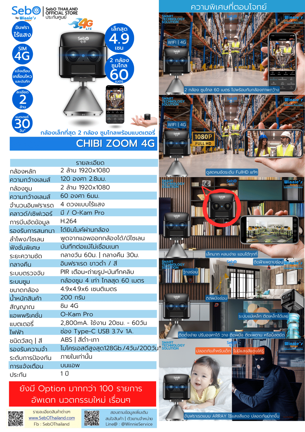 กล้องวงจรปิด SebO CHIBI ZOOM 4G พร้อมแบตเตอรี่ในตัว